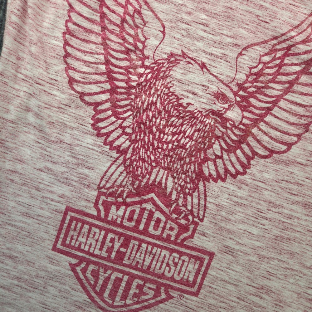 Harley-Davidson Museum Shirt Womens S Red Cotton Blend Eagle Biker Slim V-Neck